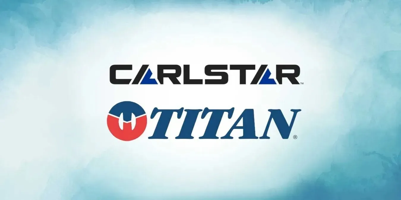 Carlstar logo on top of the Titan Internatiopnal Logo with a blue sky background