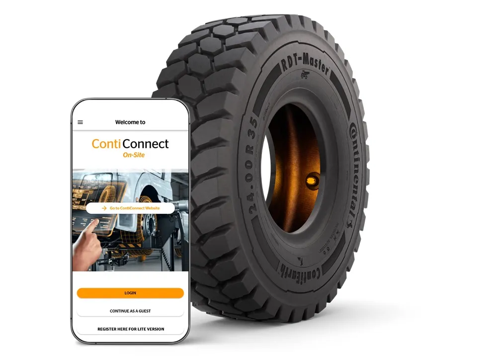 Continental Tyre with a phone showing the ContiConnect software