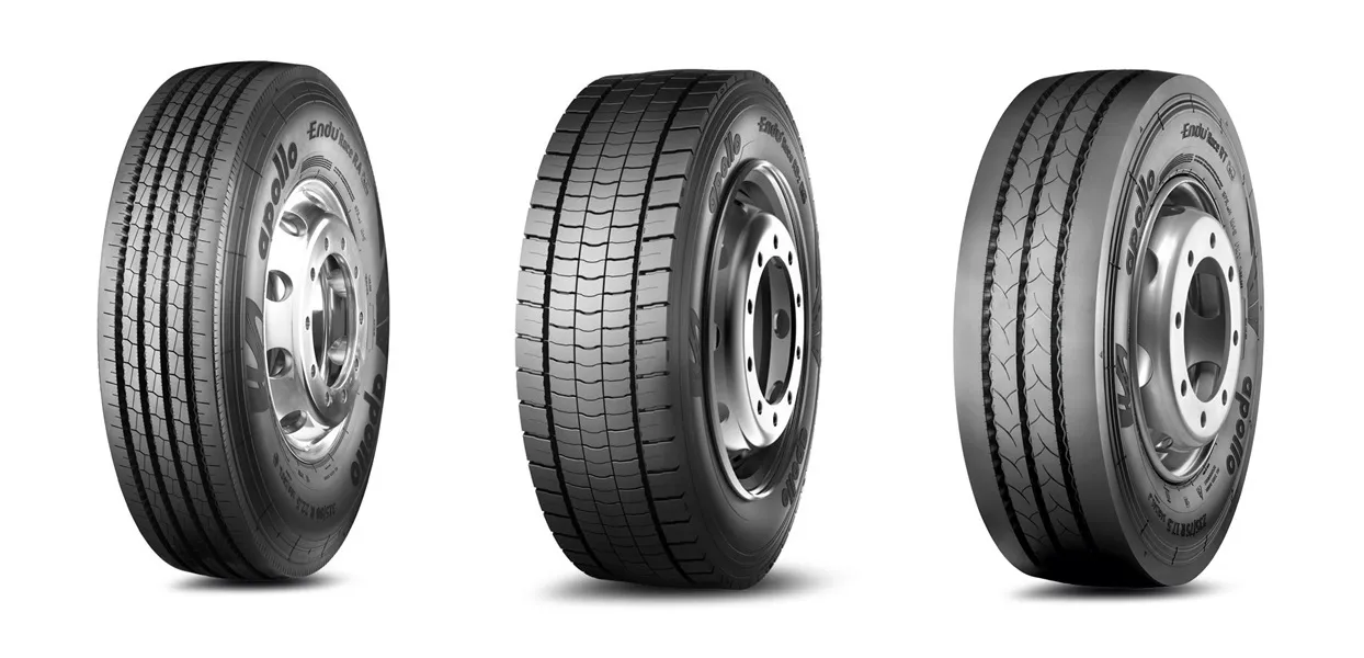 Set of Three Apollo Tyres EnduRace Tyres from a front Angled View