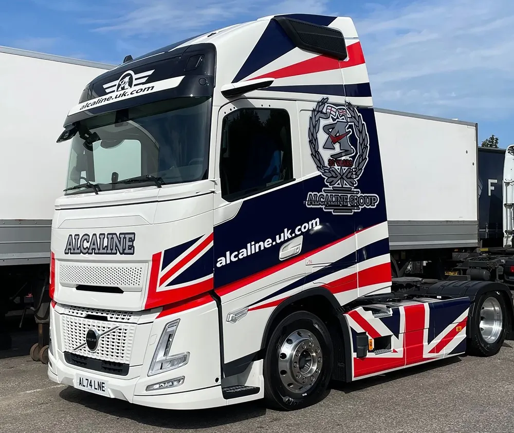 White lorry with Union Jack on the side