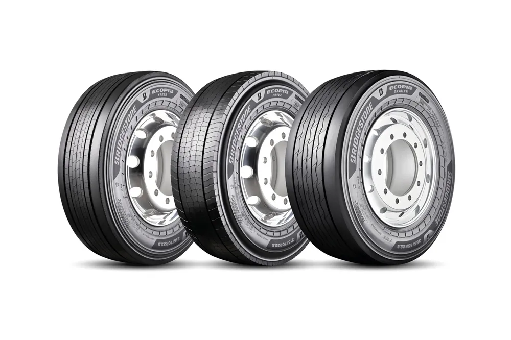 Imgae of three Bridgestone Ecopia Trailer Tyres front angled