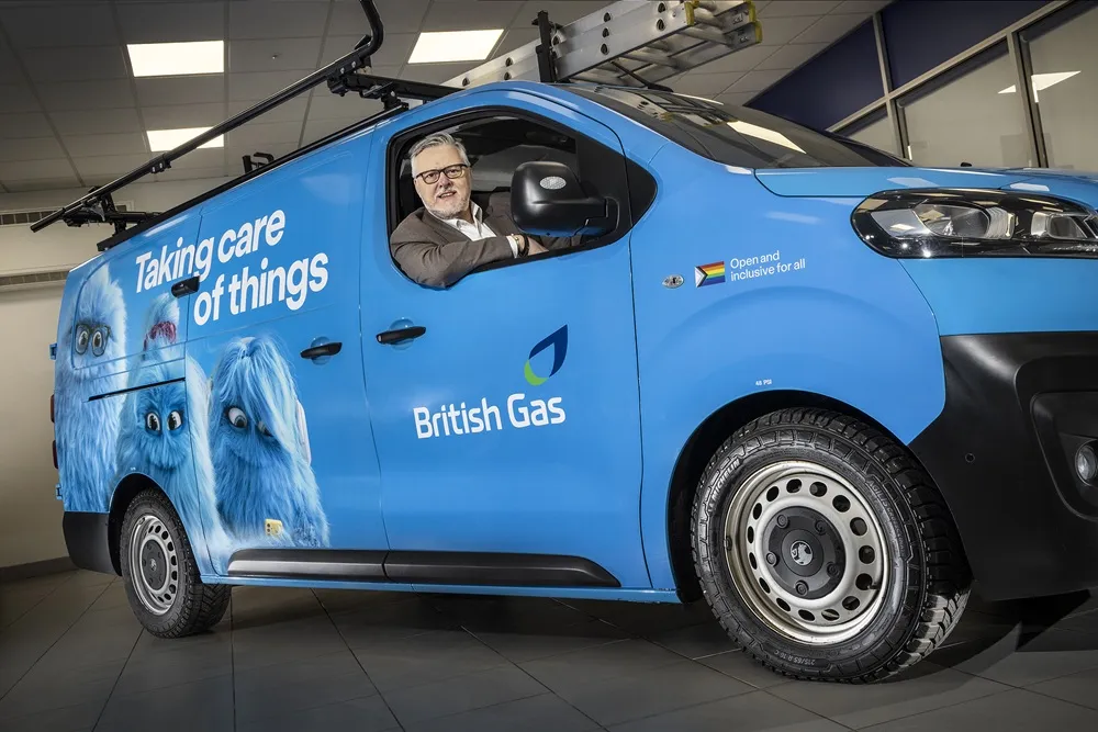 Rob Simister, Director of Fleet Operations at Centrica sat in a blue British Gas Van