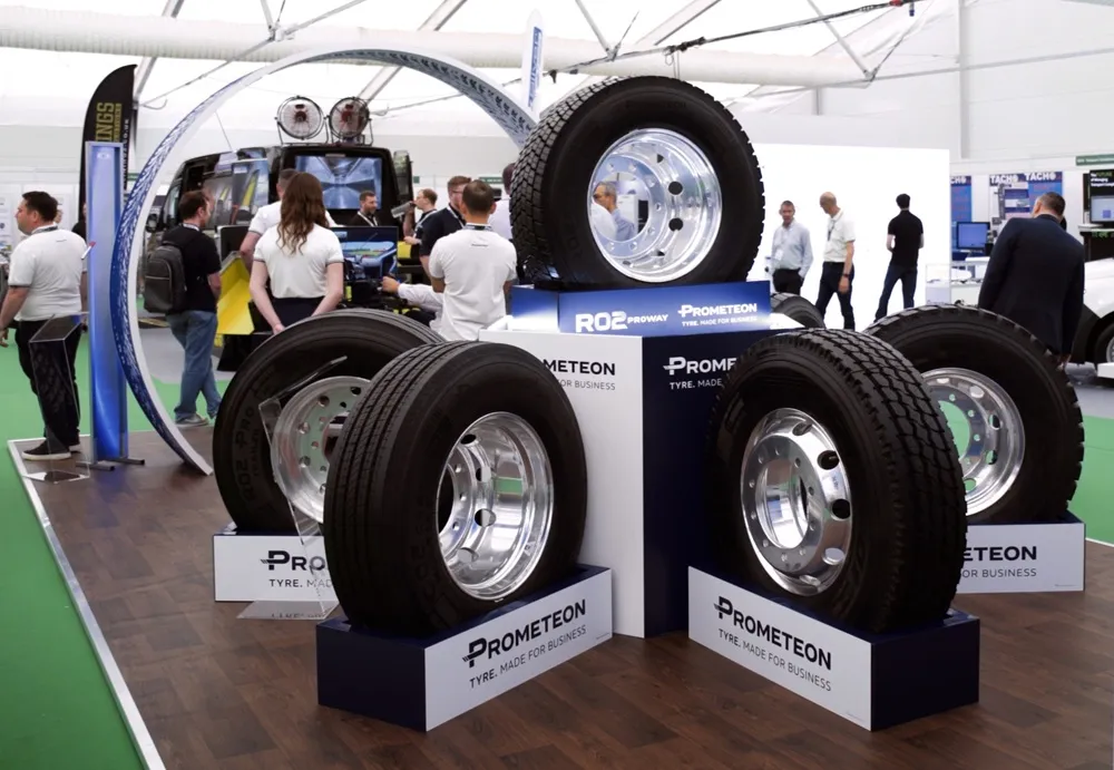 Image of truck tyres on Prometeon's exhibition space at Road Transport Expo 2026