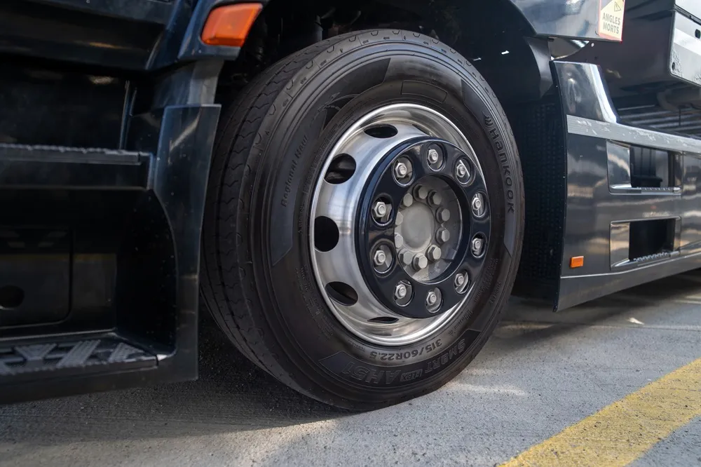 Close up image of a Hankook truck tyre